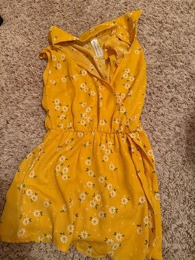 Girls' Yellow Ditsy Floral Wrap Romper